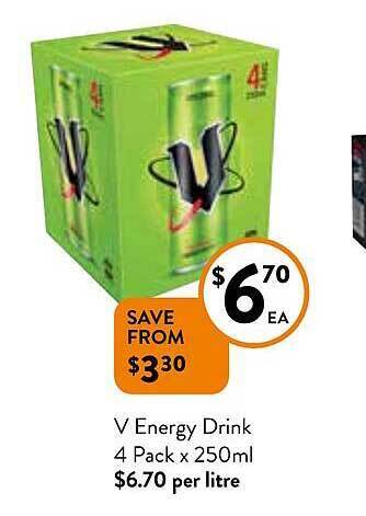 Foodworks V energy drink 4 pack x 250ml offer