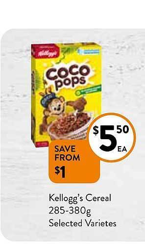 Foodworks Kellogg's cereal 285-380g offer