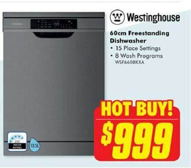 Westinghouse 60 cm freestanding dishwasher offer at The Good Guys