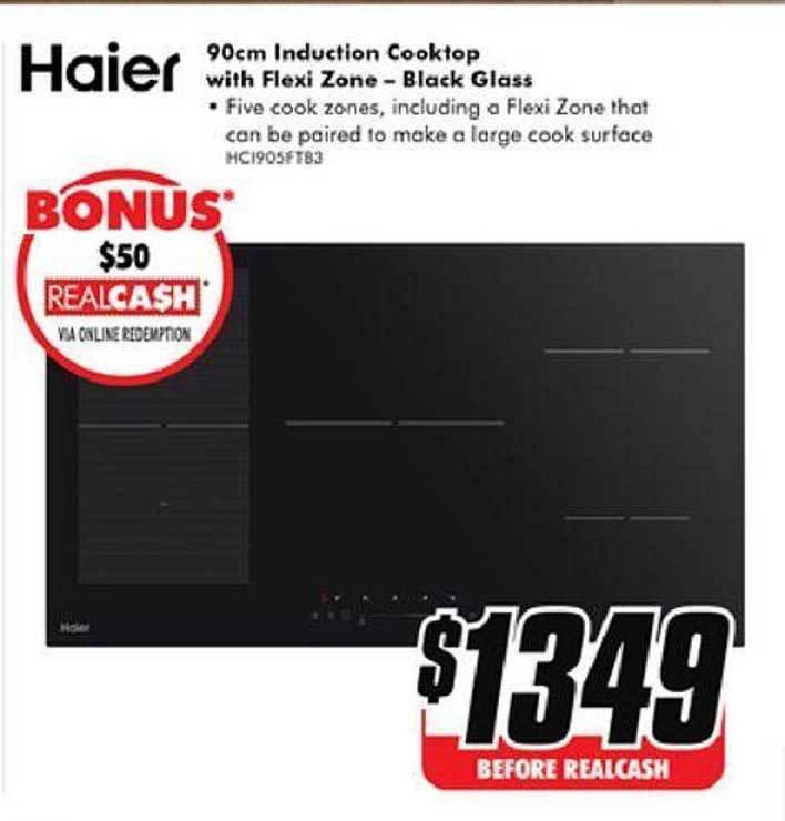 Haier 90cm induction cooktop with flexi zoneblack glass offer at The