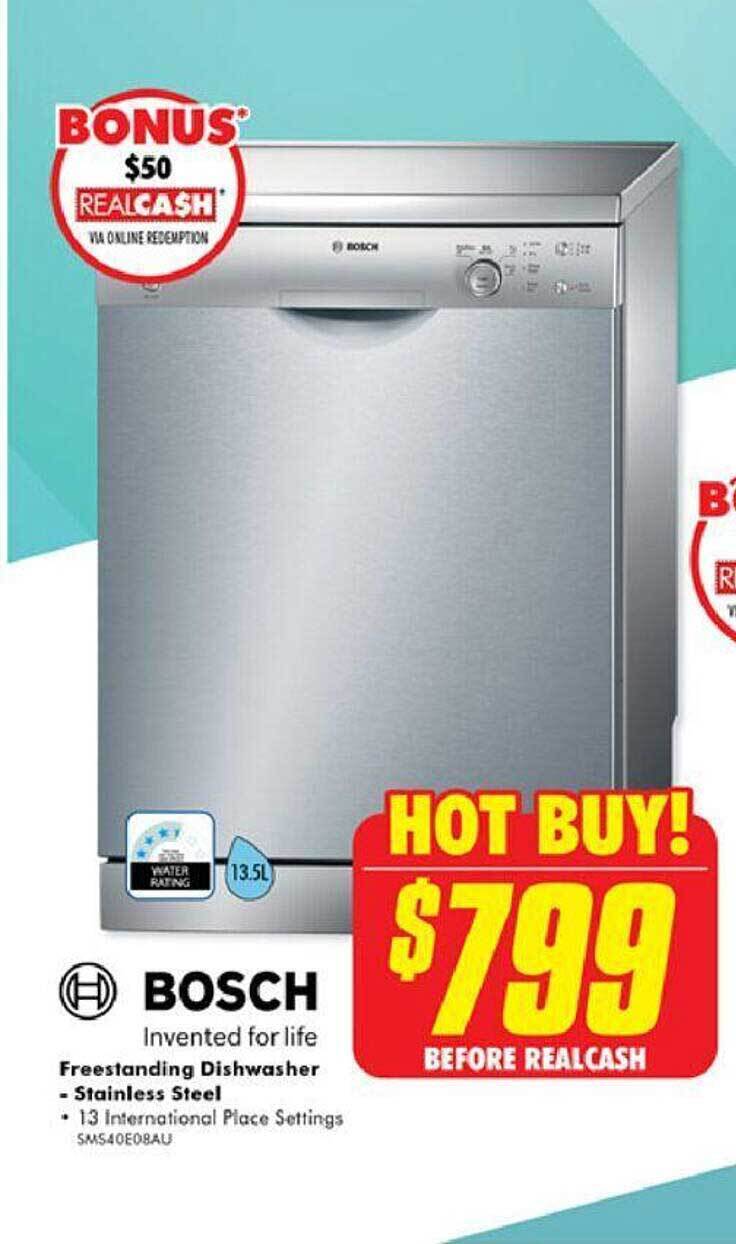 Bosch freestanding dishwasher stainless steel offer at The Good Guys