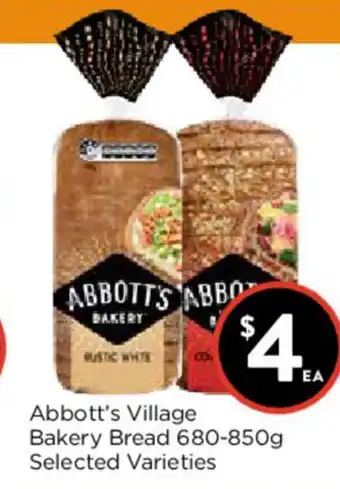Foodworks Abbott's Village Bakery Bread 680-850g Selected Varieties offer