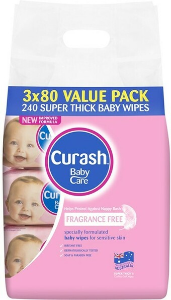 BIG W Curash 3 x 80-Pack* Fragrance Free Baby Wipes offer