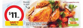 Coles Lilydale free range hot roast sage & onion chicken offer