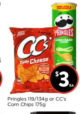 Foodworks Pringles 119/134g or CC's Corn Chips 175g offer