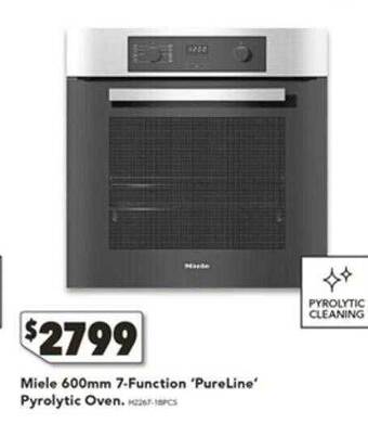 Miele 600mm 7-function 'pureline' pyrolytic oven.