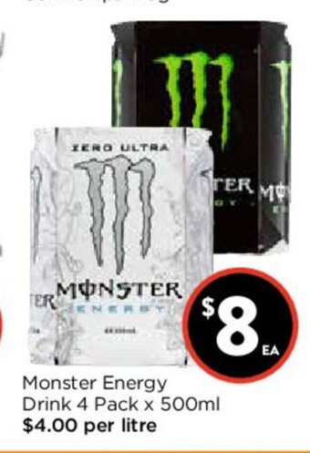 Foodworks Monster Energy Drink 4 Pack x 500ml offer