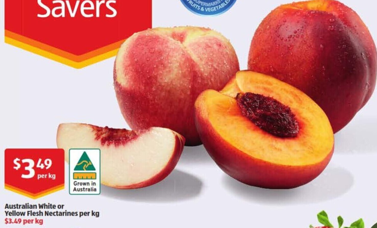 Australian White or Yellow Fresh Nectarines per kg offer at ALDI