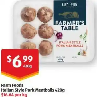 ALDI Farm Foods Italian Style Pork Meatballs 420g offer