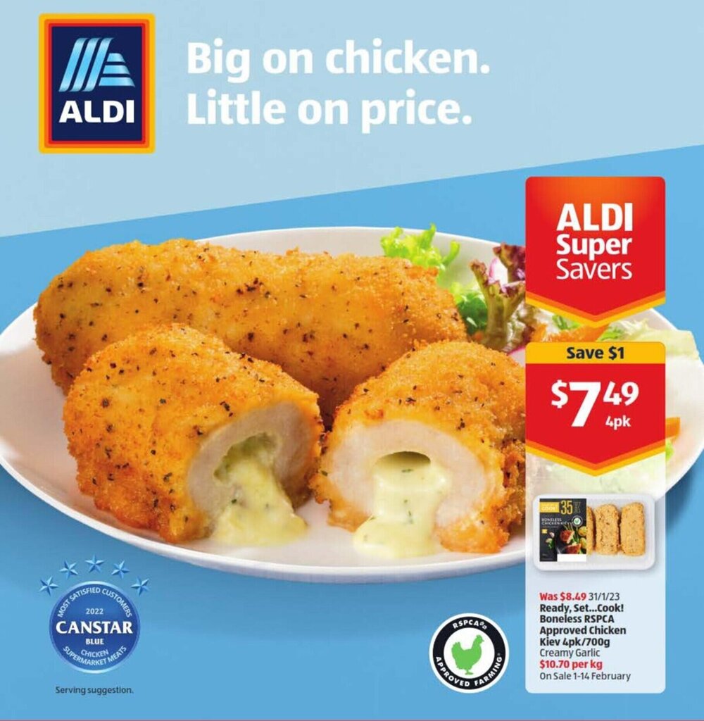 Ready Set... Cook! Boneless RSPCA Approved Chicken Kiev 4pk/700g offer at ALDI