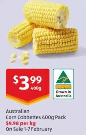 ALDI Australian Corn Cobbettes 400g offer