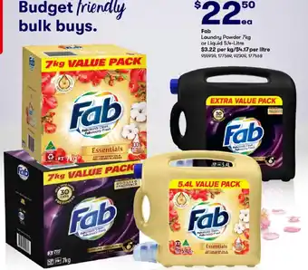 BIG W Fab Laundry Powder 7kg or Liquid 5.4-Litre offer