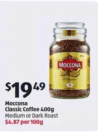 ALDI Moccona classic coffee medium or dark roast offer