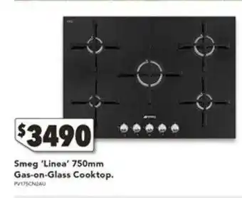 Smeg 'linea' 750mm gas-on-glass cooktop