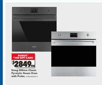Harvey Norman Smeg 600mm classic pyrolytic steam oven with probe offer
