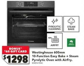 Harvey Norman Westinghouse 600mm 10-function easy bake + steam pyrolytic oven with airfry offer