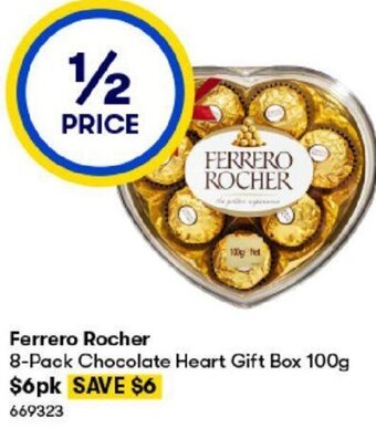 BIG W Ferrero Rocher 8-Pack Chocolate Heart Gift Box 100g offer