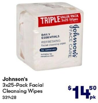 BIG W Johnson's 3x25-Pack Facial Cleansing Wipes offer