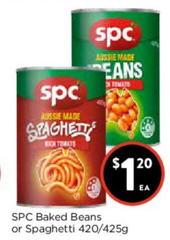 Foodworks SPC Baked Beans or Spaghetti 420/425g offer