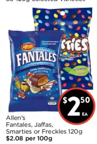 Allen's Fantales, Jaffas, Smarties or Freckles 120g