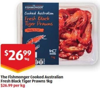 ALDI The Fishmonger Cooked Australian Fresh Black Tiger Prawns 1kg offer