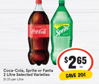 IGA Coca-Cola, Sprite or Fanta 2 Litre Selected Varieties offer