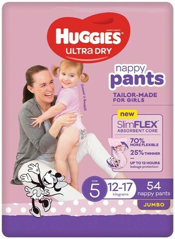 BIG W Huggies Ultra Dry Nappy Pants Girl Size 5 (12-17kg) 54 Pack offer