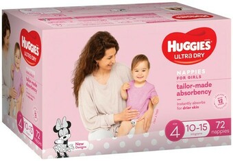 BIG W Huggies Ultra Dry Jumbo Nappies Size 4 Toddler Girl (10-15kg) - 72 Pack offer
