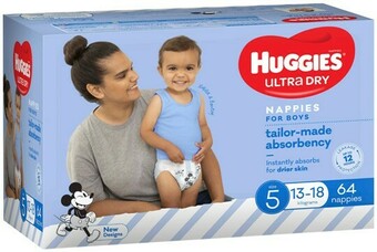 BIG W Huggies Jumbo Nappies Size 5 Walker Boy (13-18kg) - 64 Pack offer