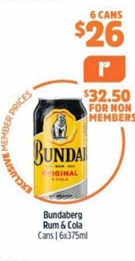 Bundaberg rum & cola cans