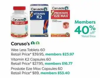 National Pharmacies Caruso's wee less tablets 60 vitamin k2 capsules 60 prostate eze max capsules 60 offer