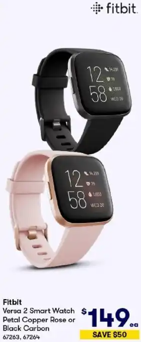 BIG W Fitbit Versa 2 Smart Watch Petal Copper Rose or Black Carbon offer