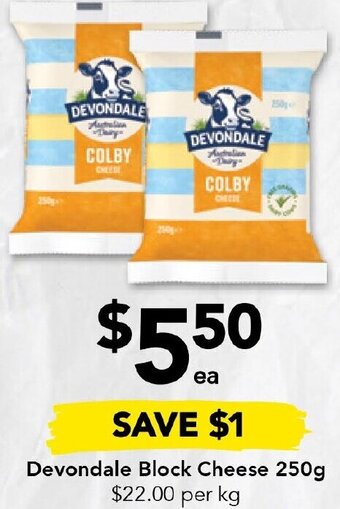 Drakes Devondale Block Cheese 250g offer