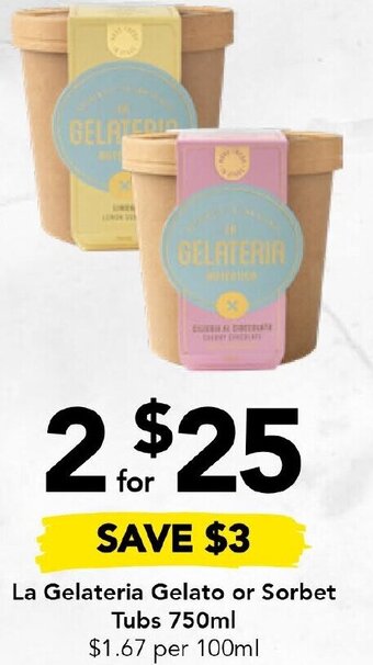 Drakes La Gelateria Gelato or Sorbet Tubs 750ml offer