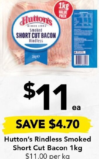 Drakes Hutton's Rindless Smoked Short Cut Bacon 1kg offer