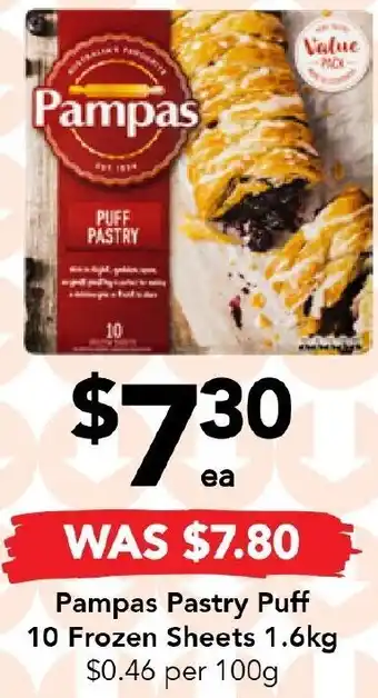 Drakes Pampas Pastry Puff 10 Frozen Sheets 1.6kg offer