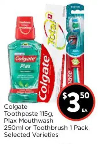 Foodworks Colgate Toothpaste 115g, Plax Mouthwash 250ml or Toothbrush 1 Pack offer