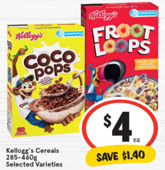 IGA Kellogg's Cereals 285-460g Selected Varieties offer