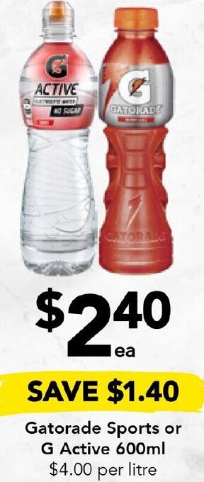 Drakes Gatorade Sports or G Active 600ml offer