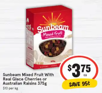 IGA Sunbeam Mixed Fruit With Real Glace Cherries or Australian Raisins 375g offer