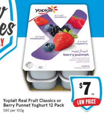 IGA Yoplait Real Fruit Classic or Berry Punnet Yoghurt 12 Pack offer