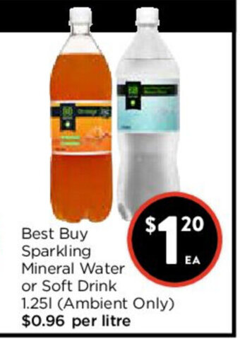 Foodworks Best Buy Sparkling Mineral Water or Soft Drink 1.25L offer