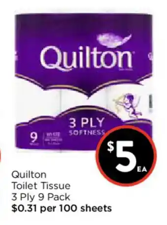 Foodworks Quilton Toilet Tissue 3 Ply 9 Pack offer