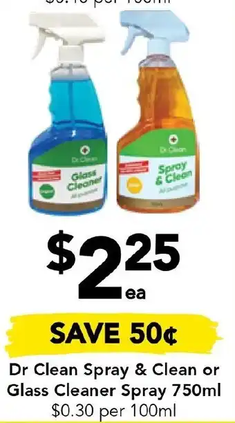 Drakes Dr Clean Spray & Clean or Glass Cleaner Spray 750ml offer