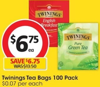 Coles Twinings Tea Bags 100 Pack offer