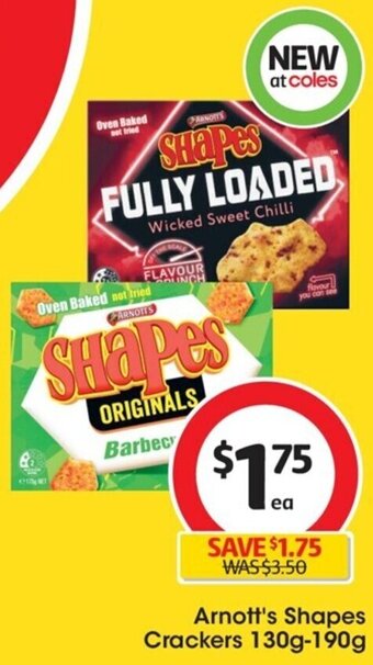 Coles Arnott's Shapes Crackers 130g-190g offer