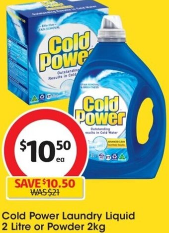 Coles Cold Power Laundry Liquid 2 Litre or Powder 2kg offer