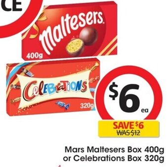 Coles Mars Maltesers Box 400g or Celebrations Box 320g offer