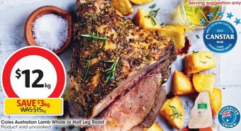 Coles Coles Australian Lamb Whole or Half Leg Roast offer
