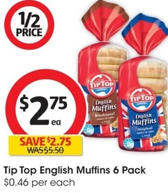 Coles Tip Top English Muffins 6 Pack offer